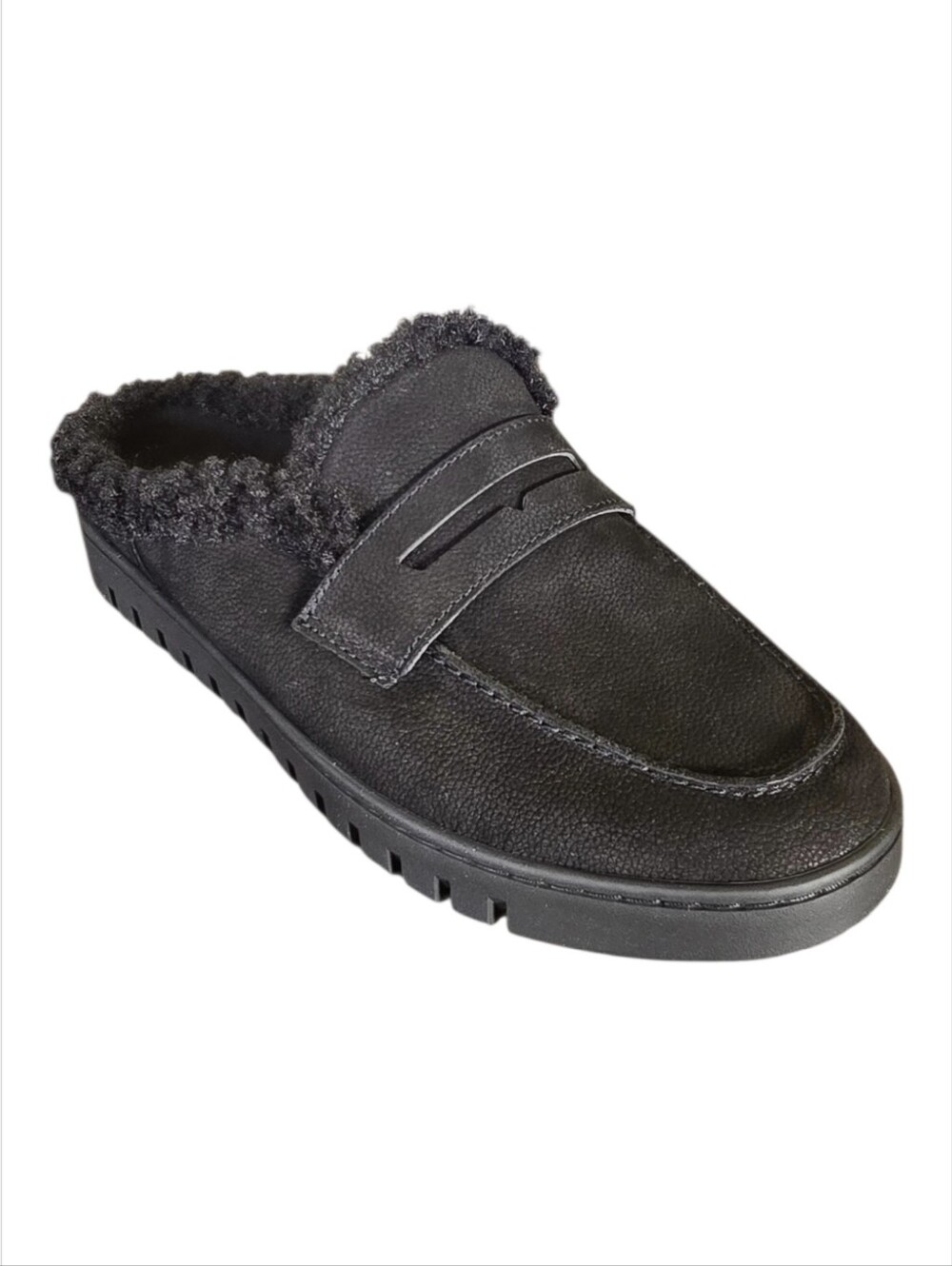 Vionic Uptown Faux Shearling Lined Nubuck Loafer Mules - Black